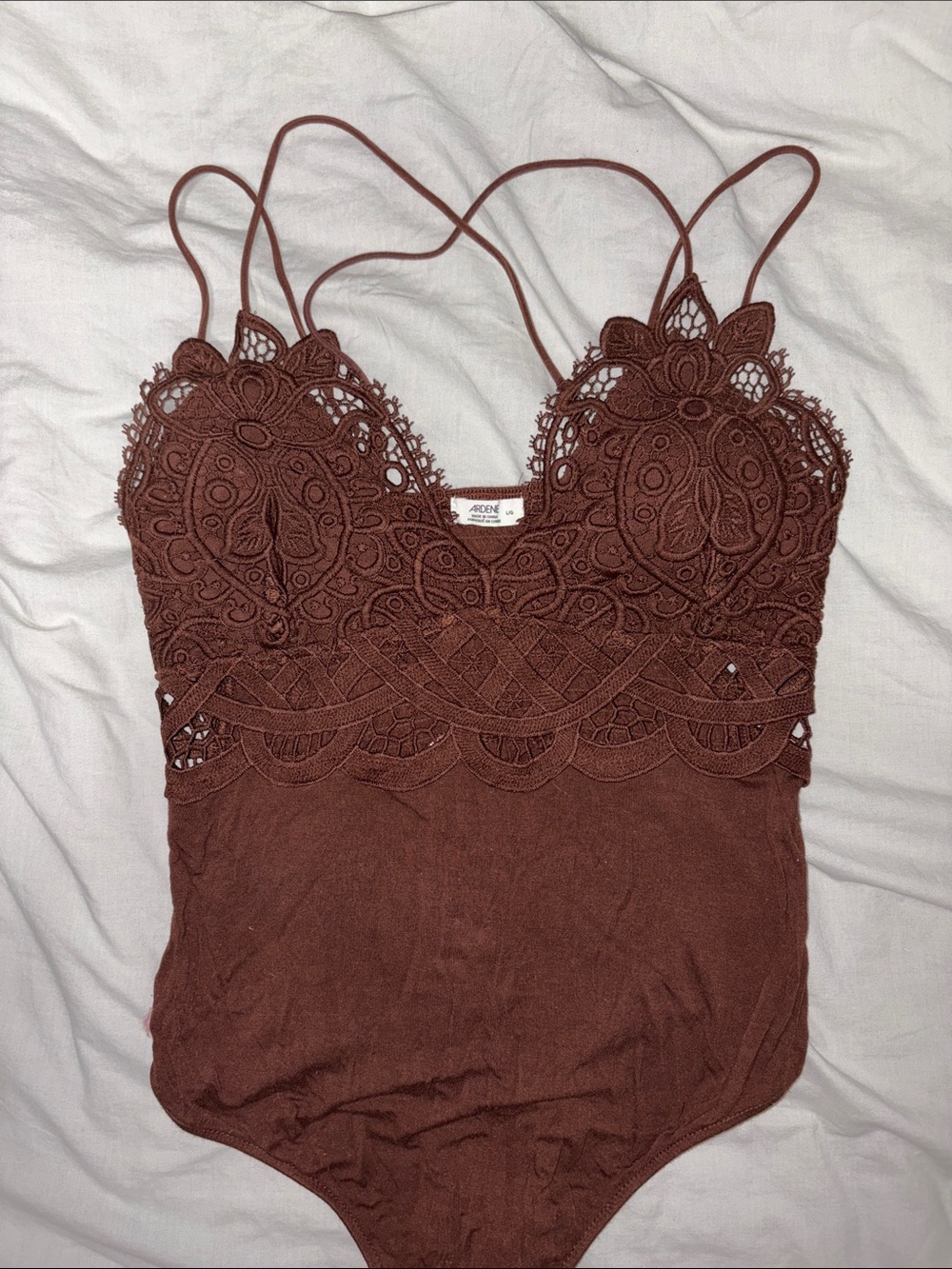 Ardene Brown Lace Trim Cami Bodysuit